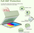 MMK iPad A16 Case (2025, 11"), iPad 10th Generation Case with Keyboard (2022, 10.9"), Wireless Detachable Keyboard, Pencil Holder (Green)