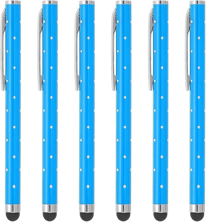 PATIKIL Stylus Pens for Touch Screens, 6 Pcs High Precision Universal Bling Stylus Crystal Metal Capacitive Pen for Touch Screen Devices Phone Tablets Laptop, Blue