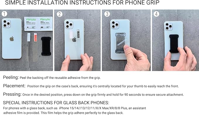 Phone Grip Holder for Hand, Universal Finger Strap Phone Holder, Finger Selfie Grip Compatible with Most Smartphones - 3Pack(Black)