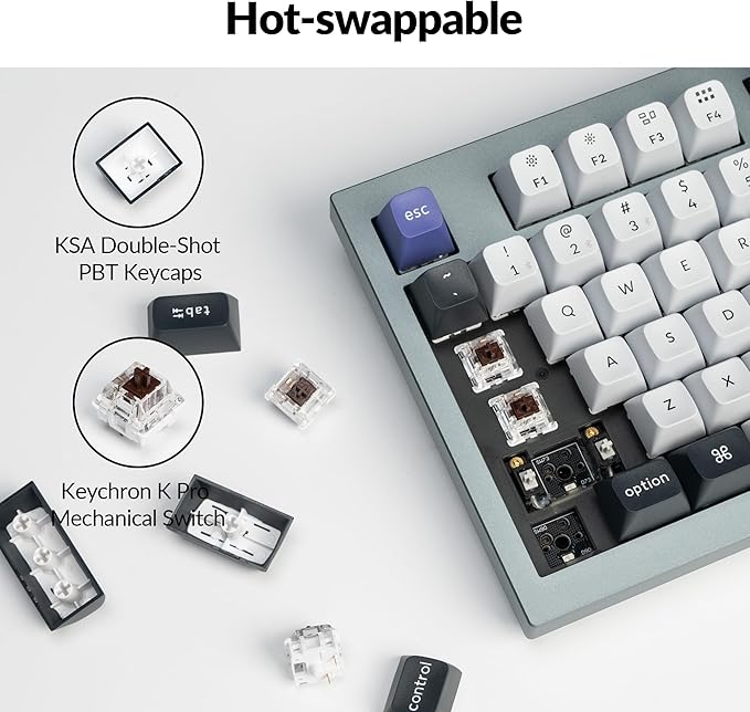 Keychron Q5 Pro QMK/VIA Wireless Custom Mechanical Keyboard, 96% Layout with Programmable Knob, KSA Double-Shot PBT Keycaps with Hot-swappable K Pro Brown Switch for Mac Windows Linux - Gray
