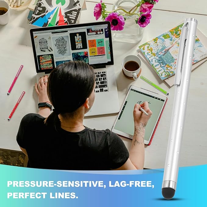 PATIKIL Stylus Pens for Touch Screens, 6 Pcs High Precision Universal Bling Stylus Crystal Metal Capacitive Pen for Touch Screen Devices Phone Tablets Laptop, Silver