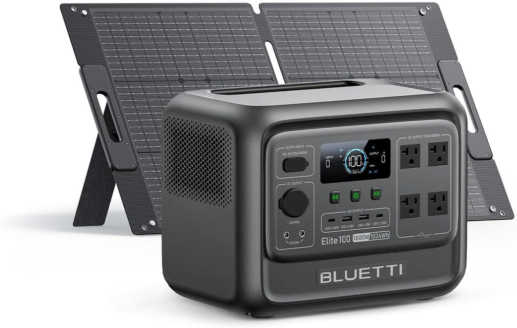 BLUETTI Elite 100 V2 Solar Generator with 100W Solar Panel (Ships Separately), 1024Wh Portable Power Station w/ 4 1800W AC Outlets, 35% Smaller, Ideal for Camping, Emergencies, Backup Power (2025 New)