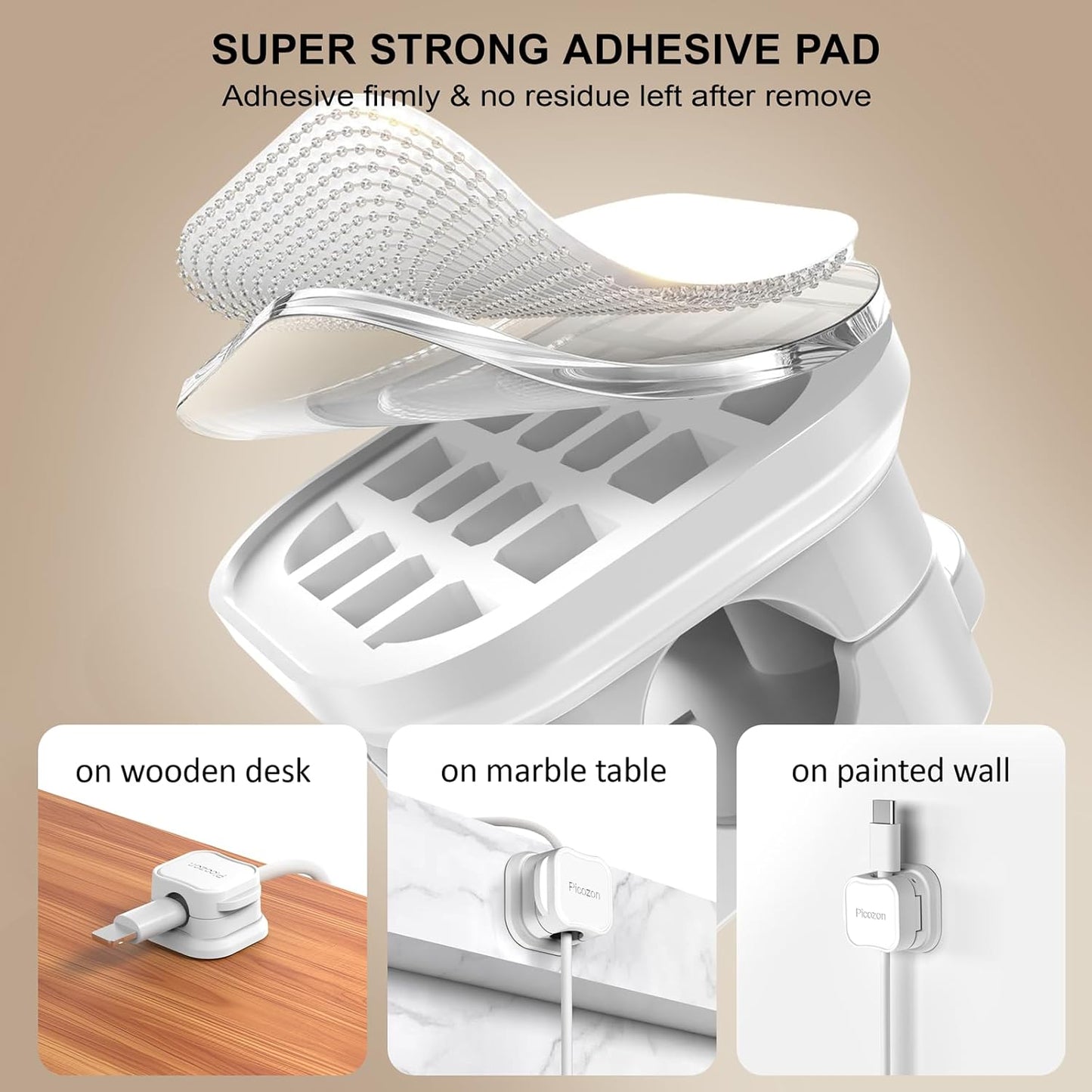 15 Pack Magnetic Cable Clip Organizer Cord Holder, Picozon Adhesive Cable Management, Wire Phone USB Charger Cable Holder, Keeper Organizer for Office Home Desktop Table - White