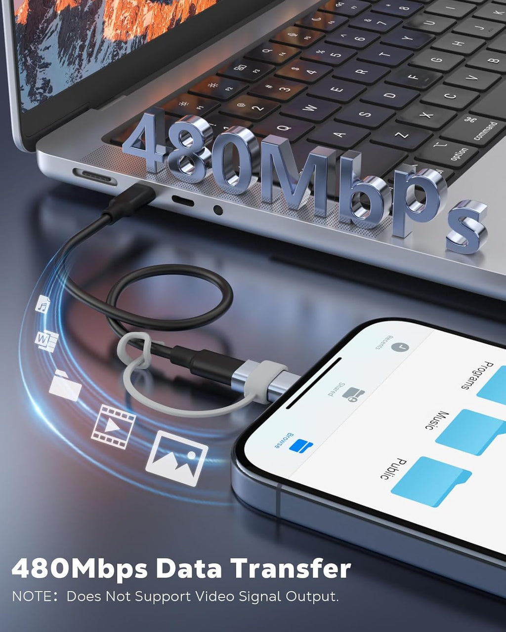 MoKo USB C to Lightning Adapter, Not for Audio/OTG, Lightning Male to USB C Female Adapter for iPhone 14/13/12/11/X Series, iPad/AirPods, Support Charging & Data Sync, with Anti-Lost Loop, Gray