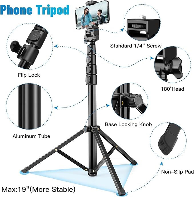 Victiv 70" Phone Tripod, Camera Stand Tripod with Remote and Phone Holder, Sturdy & Stable, Height Adjustable Selfie Stick Mode, Perfect for Selfies/Recording/Vlogging/Live Streaming