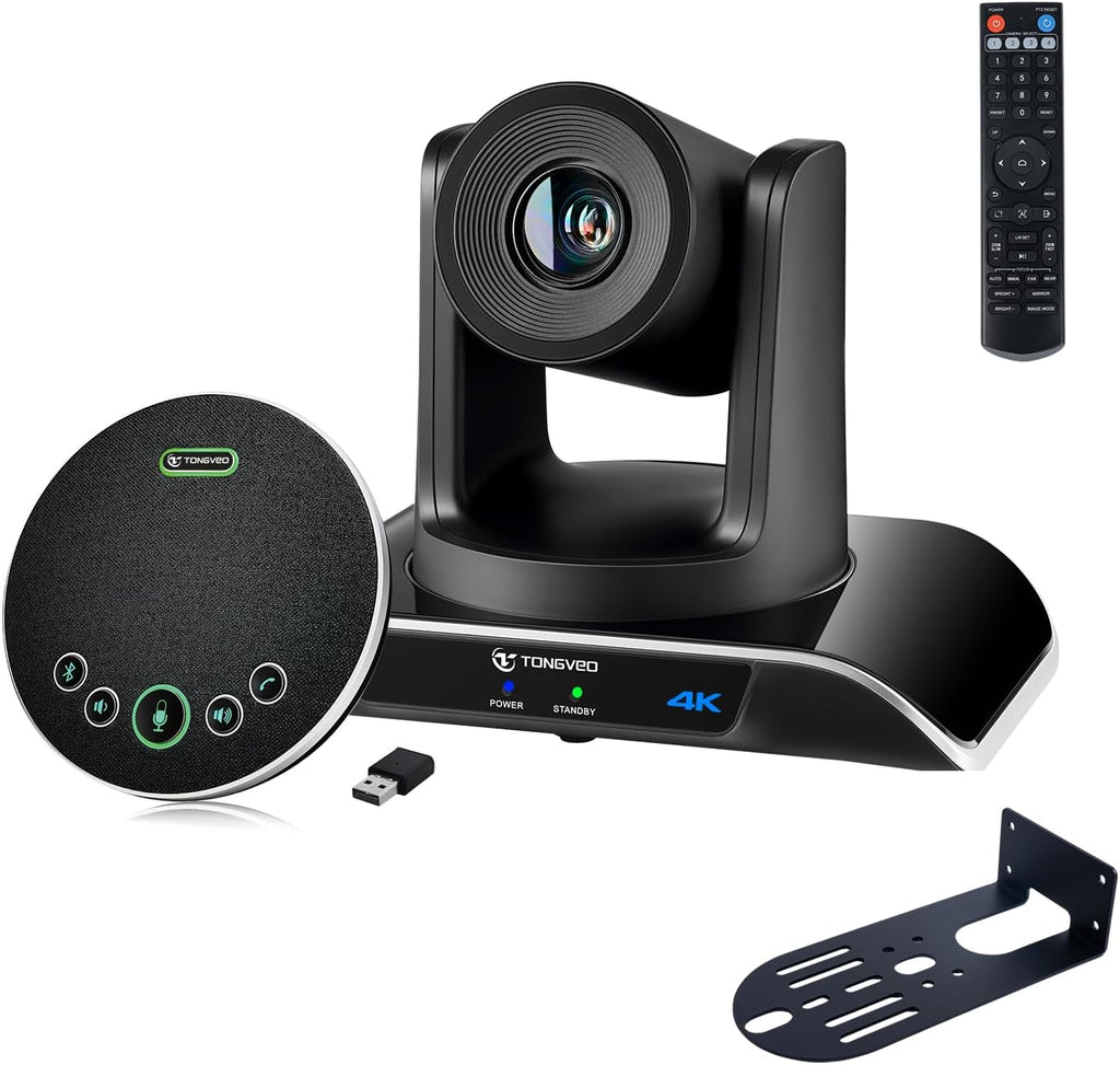 TONGVEO 4K PTZ Conference Room Camera System AI Auto-Tracking 20x Zoom 4K PTZ Camera USB3.0 HDMI LAN outputs and Bluetooth Speakerphone with Microphone for Large Remote Meeting