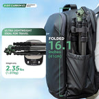 Fotopro 59" Carbon Fiber Travel Tripod, Compact Video Tripods with Fluid Head, Detachable Monopod with Quick Release Plate and Bag, Camera Tripod Load up to 8KG/17.63lbs, Green