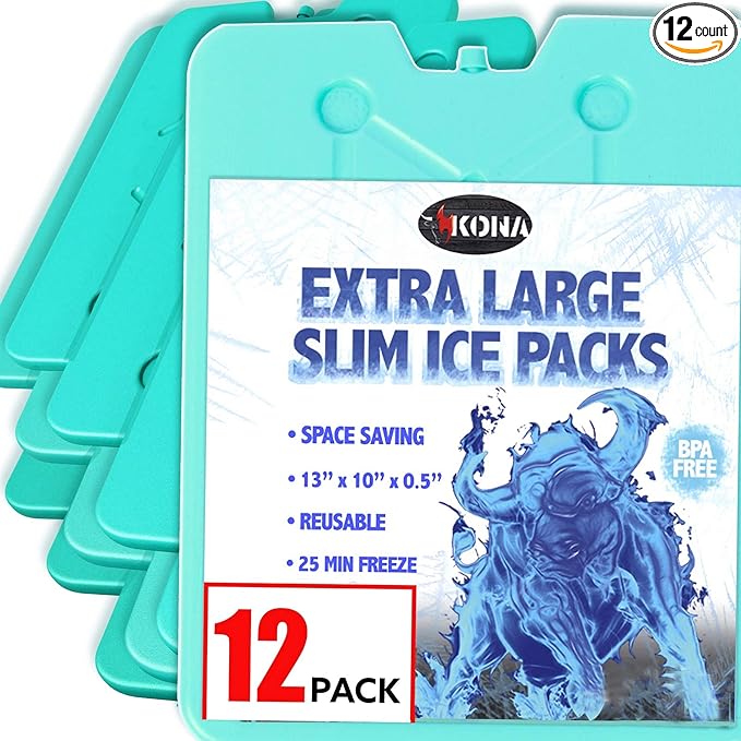 Kona XL Large Cooler Ice Pack - Reusable Long Lasting Dry Ice Packs, 10x13 Inch, 25 Min Freeze