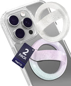 2-Pack Magnetic Phone Grip Holders Compatible with MagSafe, Soft-Touch Silicone Finger Loops for iPhone, Comfortable and Secure Fit (Clear Sparkle & Gradient Dream)