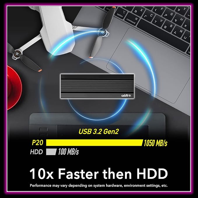 Addlink External Portable SSD 1TB P20 USB 3.2 Gen2 up to 1050MB/s, 3D TLC USB C Solid State Drive, for PC Laptop Mac Windows Linux Android PS4 PS5 Xbox One Smart TV (ad1TBP20B32) Made in Taiwan