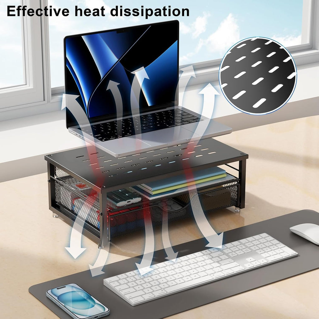 gianotter Computer Monitor Stand Riser, Desk Organizers and Accessories with Drawer, Office Desk Accessories & Workspace Desktop Organizers Storage for Printer Stand (Black)