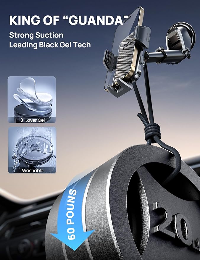 [2025 New] Dashboard Phone Holders for Your Car (+Air Vent Clip) [Military Grade Stable] , Car Cell Phone Holder, Rotatable Suction Cup Car Phone Mount for All Phone (Diamond Black)