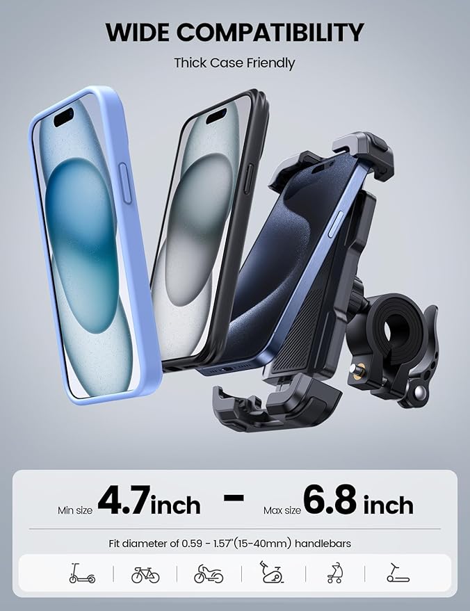 Lamicall Bike Phone Mount Holder - Motorcycle Phone Mount, Adjustable Cell Phone Holder, Bicycle Scooter Handlebar Cradle Clip for iPhone 16 Pro Max/Plus, iPhone 15 Plus, iPhone 14 and 4.7-6.8" Phone