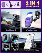 VANMASS [Longest Lasting] True Military-Grade Car Phone Holder Strongest Suction & Clip Cell Mount Dashboard Windshield Vent Automobile Cradle Truck Accessories for iPhone 16 15 Pro Max 14 13 Android