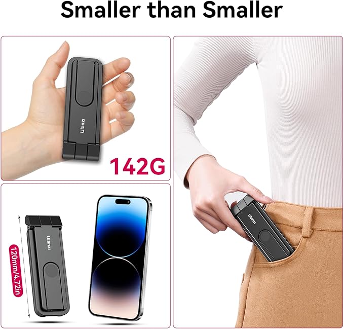 ULANZI MA26 Foldable Phone Tripod - Pocket Cell Phone Vlog Video Tripod Handle Aluminium Smartphone Desk Stand 2 Cold Shoe Small Size All in One Lightweight Portable Vlog Stick for iPhone Samsung