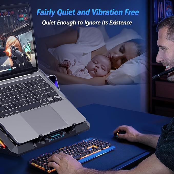 Laptop Cooling Pad with 12 Quiet Fans, Slim Portable for 12-17.3 Inch Laptop Cooler Stand with 5 Height Adjustable, Ergonomic Gaming Cooling Fan Pad with Two USB Ports & Phone Holder (Gear)