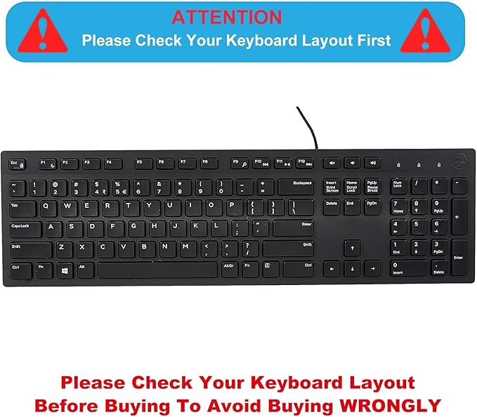 Keyboard Cover Skin for Dell KM636 KB216 KB216t KB216d KB216p Wired & Wireless Keyboard, Dell Optiplex 5250 3050 3240 5460 7450 7050, Dell Inspiron Desktop 24" 27" 5400 5490 7700 7790 3475 3670 3477