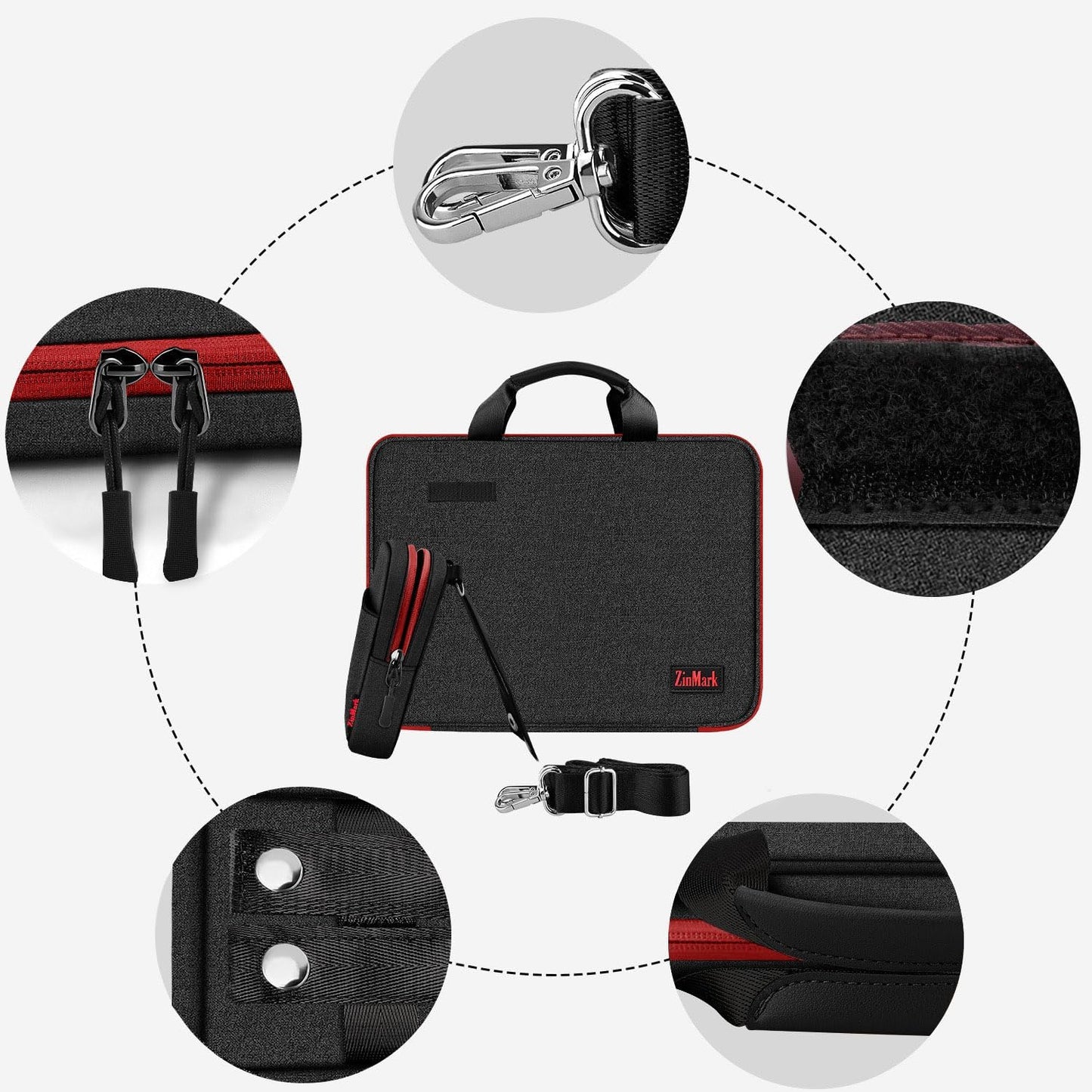 Laptop Case 15.6 Inch Briefcase Military-Grade Protection with Detachable Belt Bag, Compatible All Model of 15-16 Inch MacBook Pro and Most Popular 15.6 Inch Notebooks Chromebooks (Black Red)