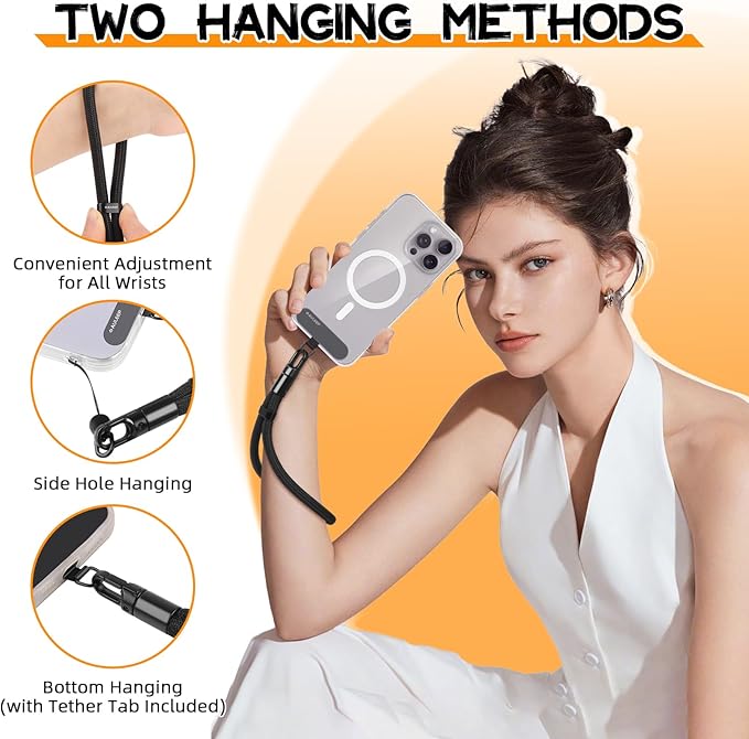 AULEEP Phone Wrist Strap for Women Men - Anti theft Phone Lanyard for Phone Case, iPhone, Cute Phone Wristlet, Hand Strap with 2 Tabs, PhoneChain, Bracelet Strap, Black