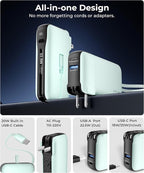 1 Pack Portable Charger with Built-in USB-C Cable & Plug, 10,000mAh 5V/4.5A Power Bank Fast Charging 22.5W, Travel Essential Battery Pack 3 Output for iPhone 16/15 Series, Samsung Galaxy, iPad