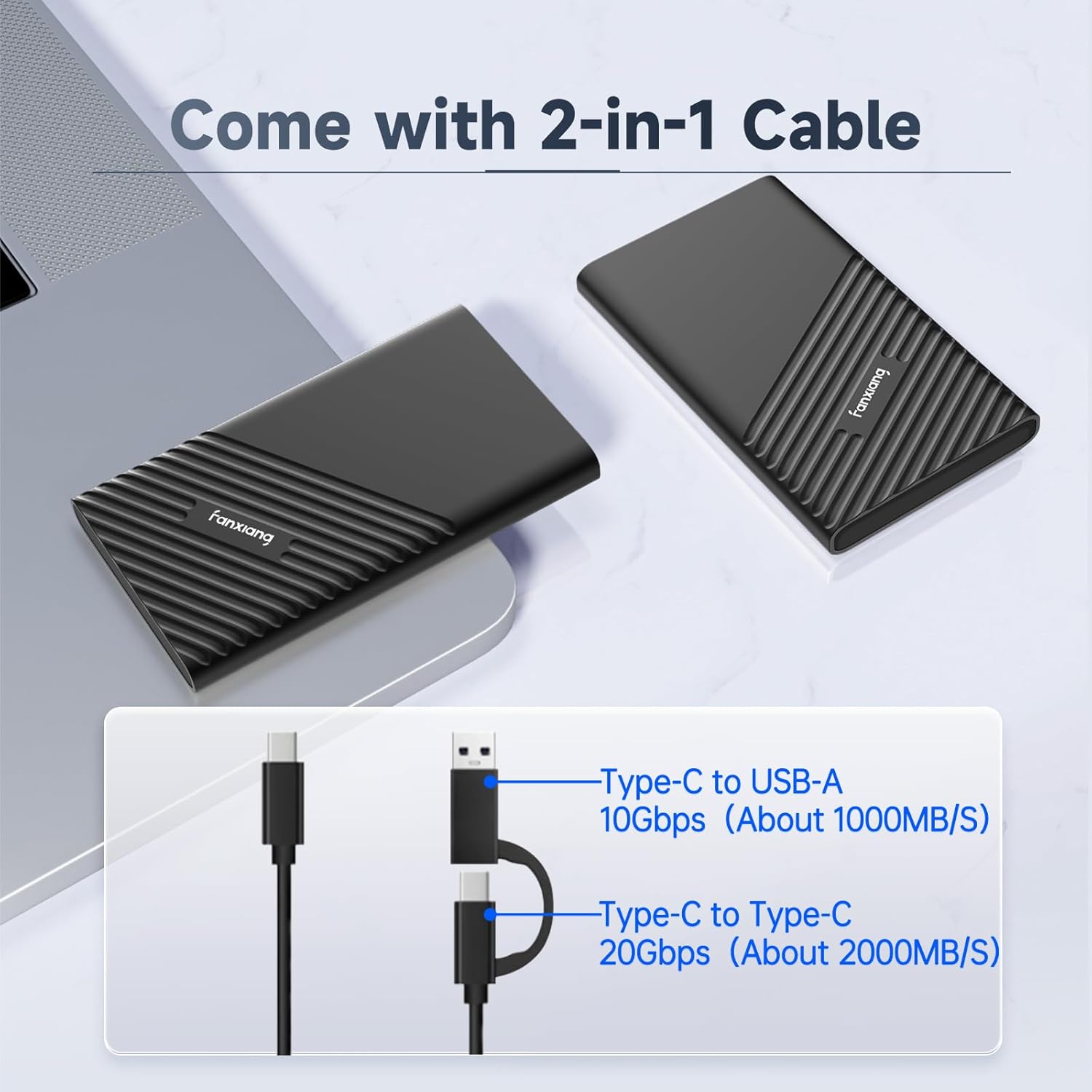 fanxiang 500GB External SSD Portable, Up to 2000MB/s, USB C External Solid State Drive External Hard Drive, USB 3.2 Gen2*2 Type-C SSD for iPhone 15/Pro/PC/Laptops/Creators/Gaming