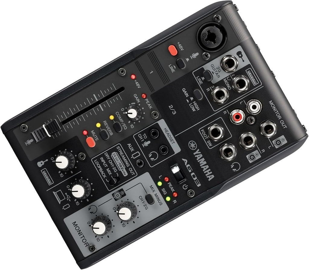 Yamaha AG03MK2 Black 6-Channel Live Streaming Loopback Mixer/USB Interface with Steinberg Software Suite