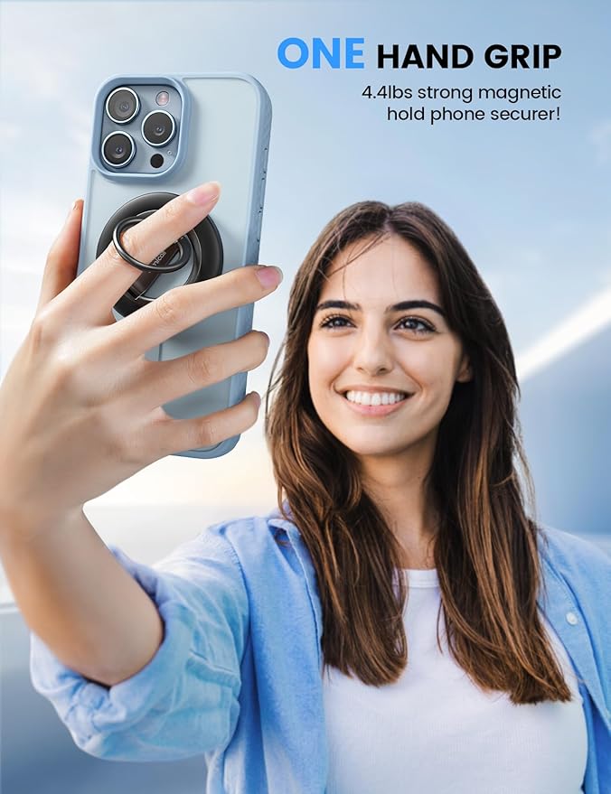 Lamicall Magnetic Phone Grip Stand for MagSafe - 2025 [Upgrade Dual-Hinge] Finger Ring Holder Phone Kickstand, Super Magnet 360° Rotation Ring, Mag Safe Accessories for iPhone 16 15 Pro Max, Androids