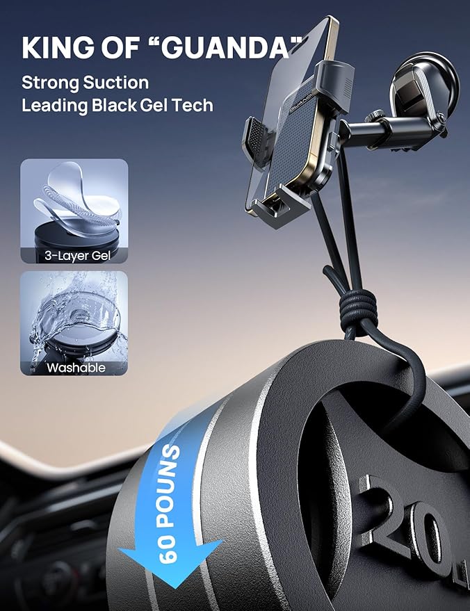 [2025 New] Dashboard Phone Holders for Your Car (+Air Vent Clip) [Military Grade Stable] , Car Cell Phone Holder, Rotatable Suction Cup Car Phone Mount for All Phone (Light Grey)