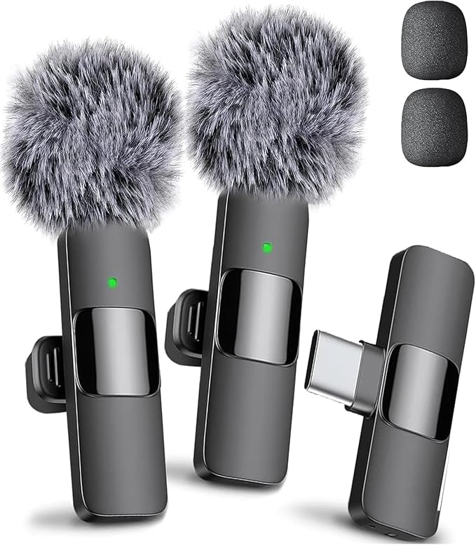 Mini Mic Pro Wireless Microphone for iPhone, iPad, Android, Lavalier Microphone for Video Recording - 2 Pack iPhone Mic Crystal Clear Recording with USB-C for Podcast, ASMR (iPhone 15+ / Android)