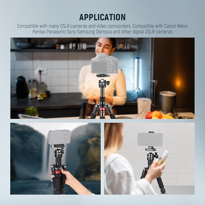 NEEWER Mini Desk Camera Tripod with Cell Phone Holder Compatible with iPhone for Video Recording Filming, 20"/50cm Small Portable DSLR Camcorder Webcam Stand, 360° Ball Head 1/4" QR Plate, TP-AAM521