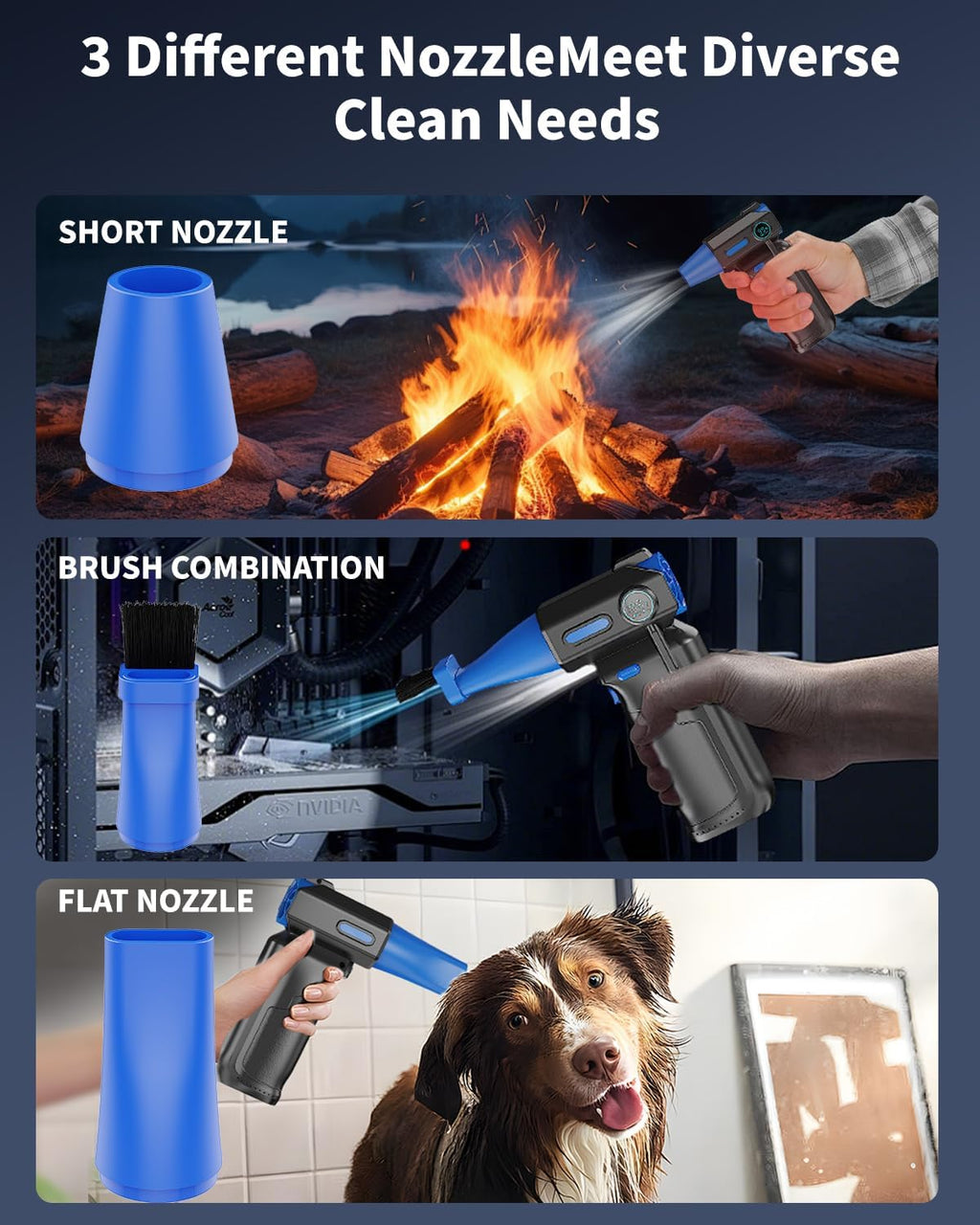 Compressed Air Duster-130000RPM Electric Air Duster, 3 Gear Adjustable, with Brushless Motor & LED Light, Rechargeable Cordless Air Blower, Dust Blower for Computer, Keyboard, House, Outdoor and Car