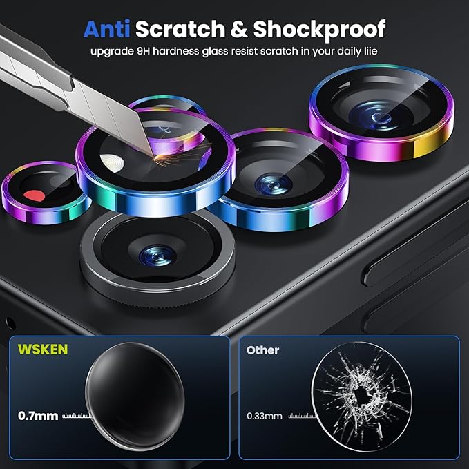 WSKEN for Samsung Galaxy S25 Ultra Camera Lens Protector - Ultra Thin Case Friendly, 9H Shatterproof Tempered Glass with Aluminum Metal Circle Camera Screen Protector Cover Accessories, Colorful