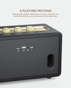 MLOVE A200 Portable Retro Bluetooth Speaker with Aux Input, USB Port, Micro SD Card Slot - Decorative Wireless Bookshelf Speakers Battery Powered, House Warming Gifts for New Home, Black and Gold