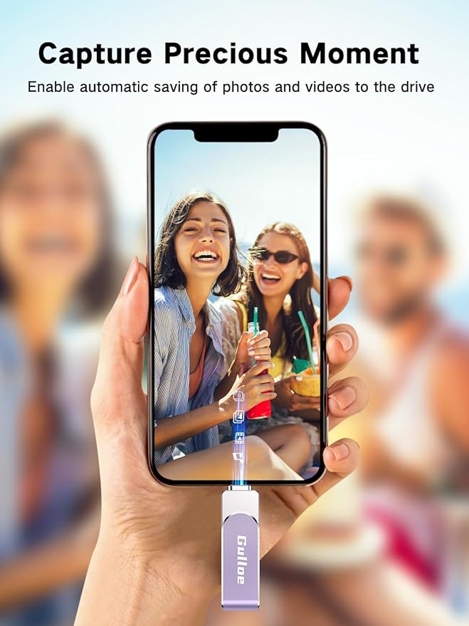 Gulloe 256GB Flash Drive Intended for iPhone, Memory Stick Storage for Photos and Videos Backup, Compatible with iPhone iPad Android PC, Plug and Play, No Application Required (Purple)