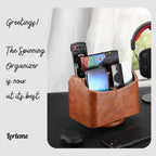 Remote Control Holder, Spinning Desk Organizer, Nightstand Bedside Caddy for TV Remotes/Tablets/Phones/Eyeglasses/Books/Pens - Brown