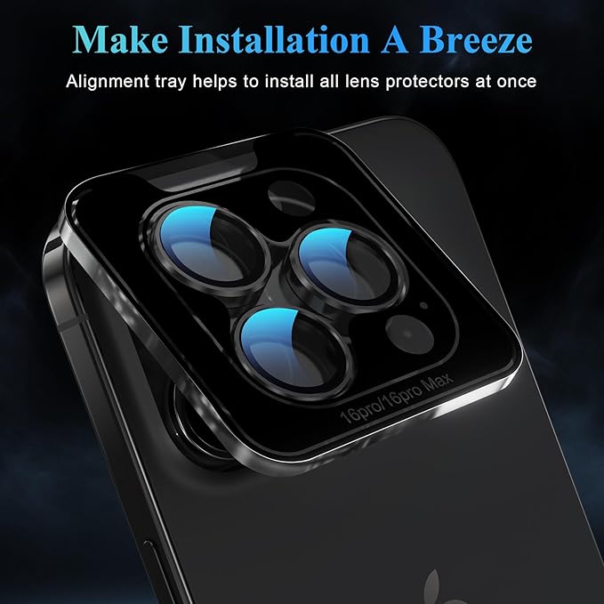 YWXTW Camera Lens Protector for iPhone 16 Pro/iPhone 16 Pro Max, [1 Step Installation Tray] Tempered Glass Screen Protector Metal Individual Camera Cover Accessories (Black Titanium-2Pack)