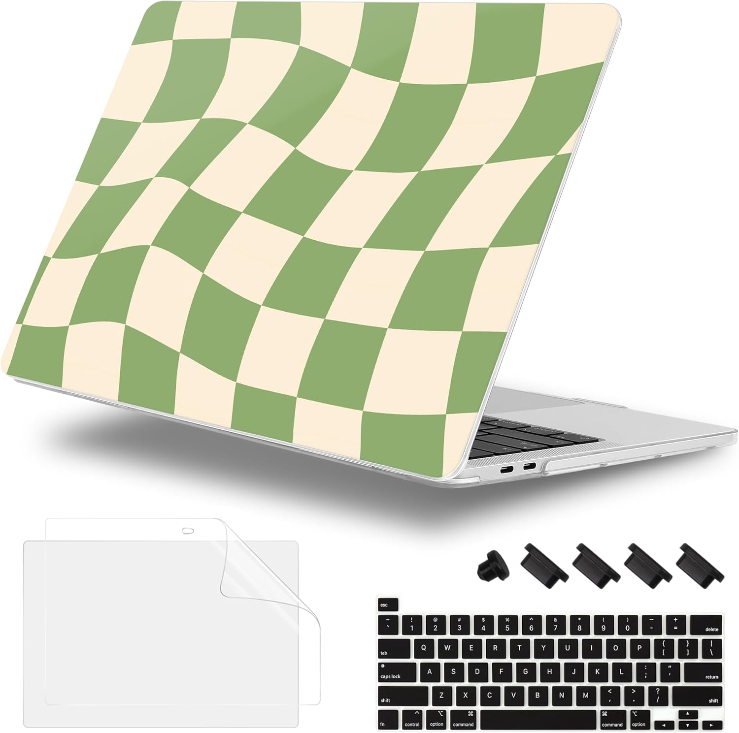 Case for MacBook Pro 13 inch with/Without Touch Bar (2016-2022, M2 A2338 M1 A2289 A2251 A2159 A1989 A1706 A1708), Hard Shell + Keyboard Cover + Dust Plug, Green Checkered
