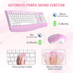 Wireless Keyboard and Mouse Combo, EDJO 2.4G Full-Sized Ergonomic Computer Keyboard with Wrist Rest and 3 Level DPI Adjustable Wireless Mouse for Windows, Mac OS Desktop/Laptop/PC(White Pink)