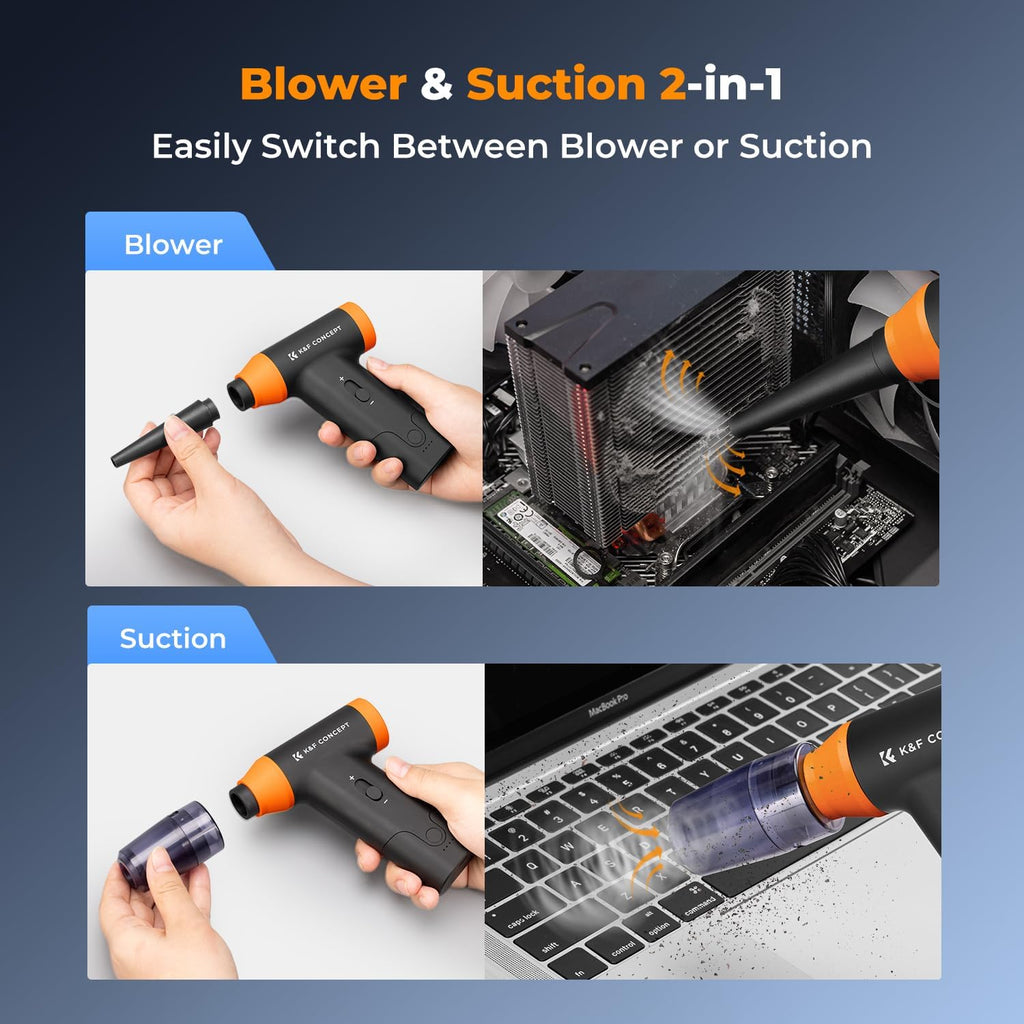 K&F CONCEPT Blower & Suction 2 in 1 Compressed Air Duster, with LED Light,150000RPM Electric Air Duster, 3 Gear Adjustable&Portable, Dust Blower for Computer, Keyboard, House, Outdoor and Car