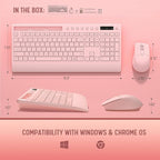 Pink Keyboard and Mouse Wireless, 2.4G Lag-Free Cute Keyboard Combo with Ergonomic Wrist Rest, Phone Holder & Batteries Included, Cordless Silent Key Board Set for Computer, PC, Windows - Trueque