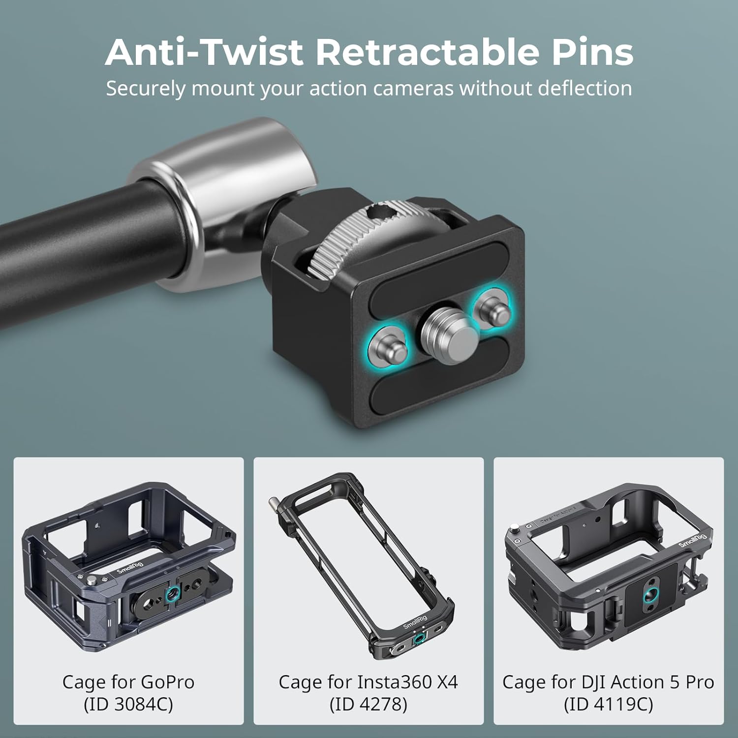 SMALLRIG Magic Arm Crab Claw Clamp, with Anti-Deflection Retractable Pin, 1.5kg Load Capacity for GoPro/for Insta360 / for DJI Action/for DSLR/for Light/for Monitor/for Phone- 5312