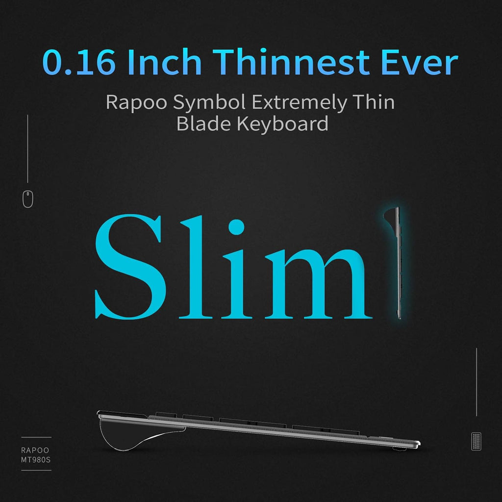 RAPOO Wireless Keyboard and Laser Mouse Combo,Multi Device (Bluetooth 4.0+3.0+2.4G) Keyboard and Mouse Set,Ultra-Slim Computer Keyboard Compact Design for Windows/Android/Mac OS