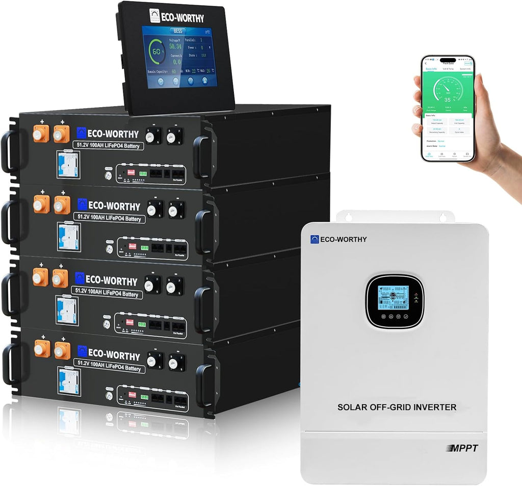 ECO-WORTHY Home Power Station Backup Power,AC 10000W Output+20480Wh LiFePO4 Battery Support Communication,Bluetooth and WiFi,LCD Battery Monitor,for Home Backup,Emergency,Solar System Components