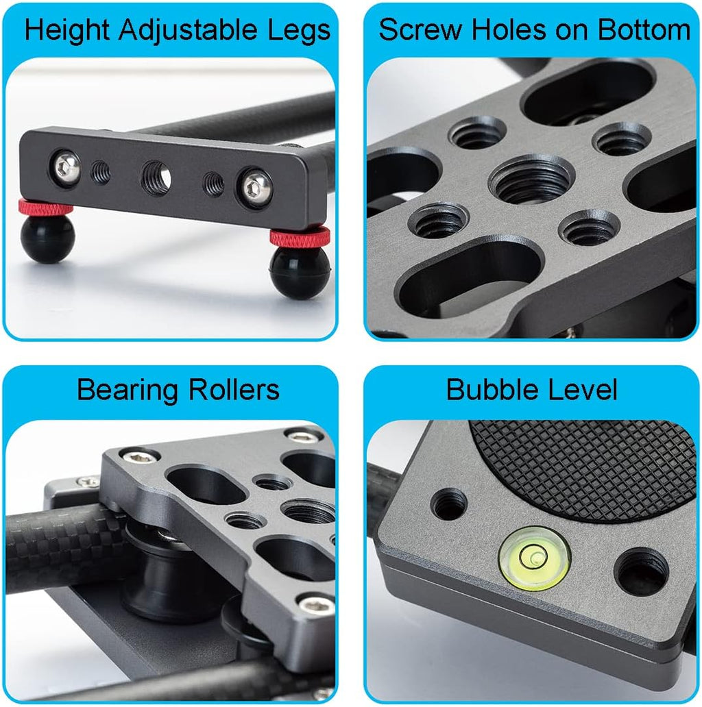 16 inches/40cm Mini Table Top Video Camera Slider Carbon Fiber Rail Rods for Smartphone iPhone Samsung DSLR Sony Canon Nikon Loading up to 11 lbs /5Kgs
