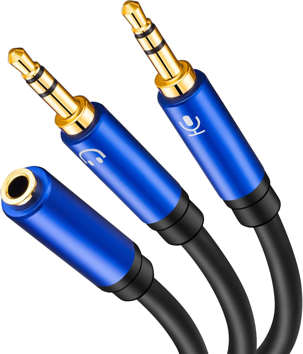 Tan QY Headphone Splitter 5FT,3.5mm Female to 2 Dual 3.5mm Male Headphone Mic Audio Y Splitter Cable Smartphone Headset to PC Adapter (5Ft/1.5M, Blue)