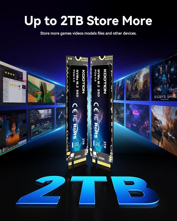 KOOTION 2TB NVMe Internal SSD PCIe 4.0, M.2 2280 NVMe Gen 4 Internal Solid State Drive Up to 5000MB/s, Storage Memory for PC