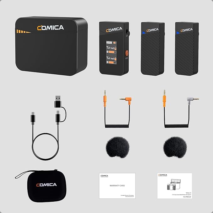 COMICA Vimo C3 Wireless Lavalier Microphone with Noise Cancellation, 656ft Transmission, Gain Control, Compact Wireless Lapel Microphone for DSLR Cameras/Android/Live-Streaming/Vlogging/YouTube