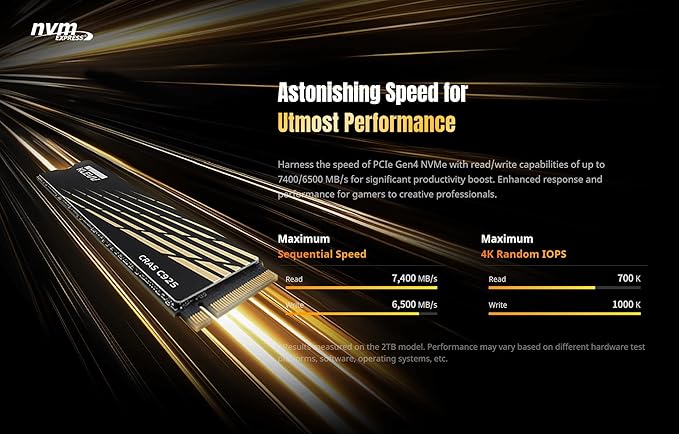 KLEVV CRAS C925 1TB M.2 2280 NVMe PCIe Gen4x4 Internal Gaming SSD with Aluminium Heatsink, Compatible with PS5, up to 7400MB/s (K01TBM2SP0-C9T)