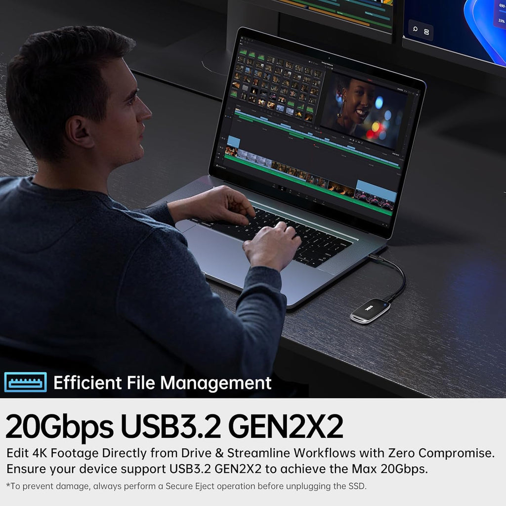 SSK 1TB SSD External Hard Drive, Portable SSD Drive up to 2000 MB/s, USB 3.2 Gen2X2 External Solid State Drives for iPhone 15/16 PRO、Mac、Phone OTG、Laptops with LED Indicator