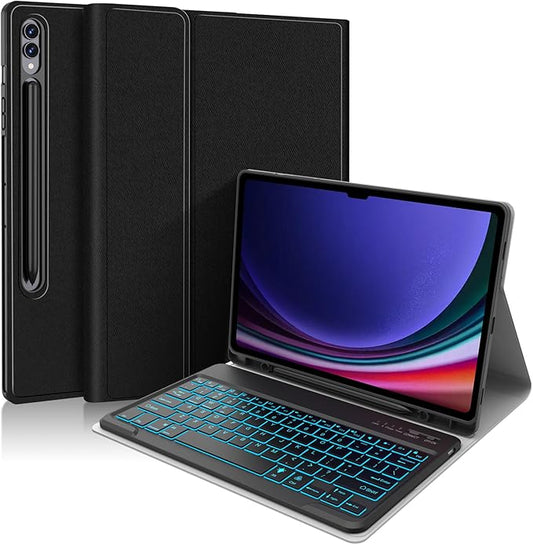 Keyboard Case for Samsung Galaxy Tab S10+ Plus / S9 FE+ Plus / S9+ Plus 12.4 Inch,7 Colors Backlit Bluetooth Keyboard, Detachable Wireless Magnetic Keyboard with S Pen Holder, Black